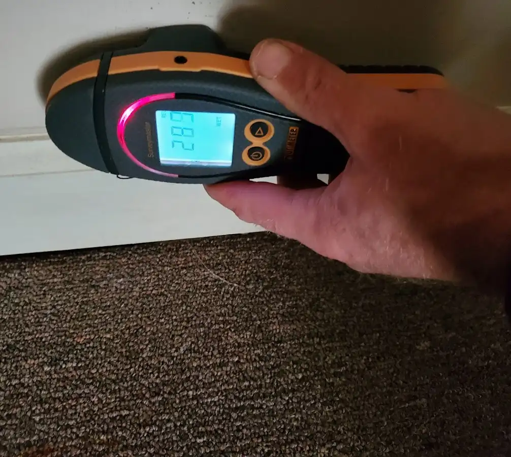 Moisture detection at baseboard during Storm Damage Restoration in San Carlos